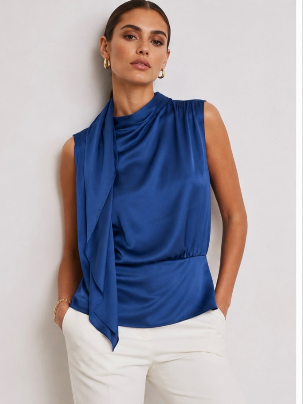 ZARA Sleveless Satin Blouse in Royal Blue